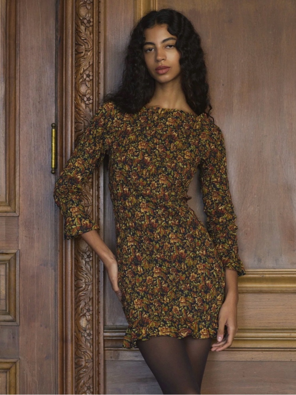 NWT DOEN Cecillia Mini Dress Noir Rêve Des Jardins Smocked Organic Cotton Med.